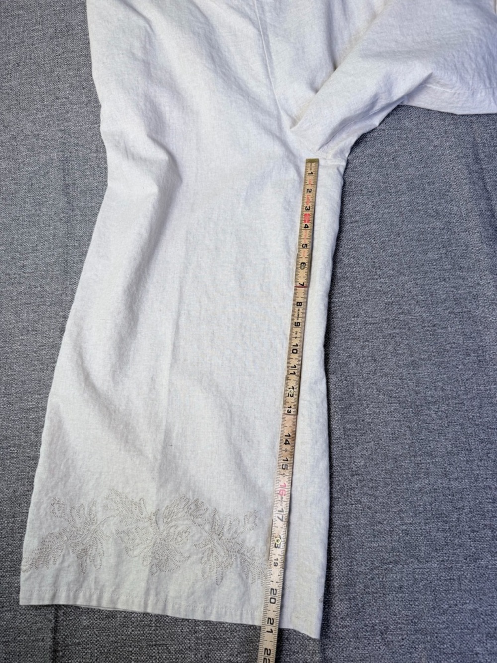 White Stag Light Cream linen Wide-Leg Embroidered Pants - Picture 9 of 14